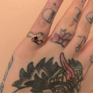 Gold Tone Ring with Red Heart Gem
